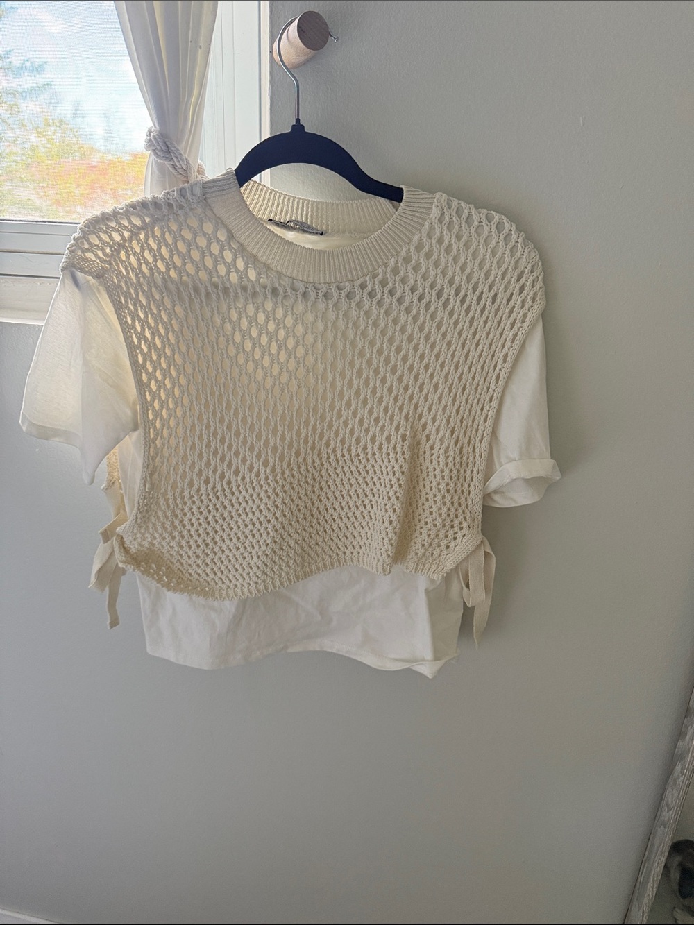 Cream Layered Knit Overlay Top